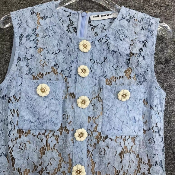 Self-Portrait Blue Fine Lace Mini Dress - Picture 8 of 11